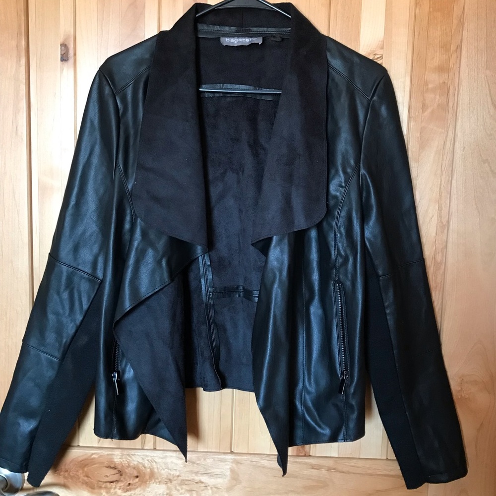 Faux leather and faux suede drape jacket
